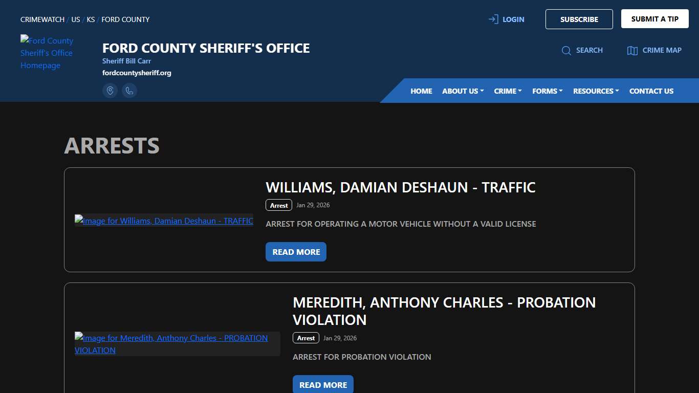 Ford County Sheriff's Office Arrests CRIMEWATCH