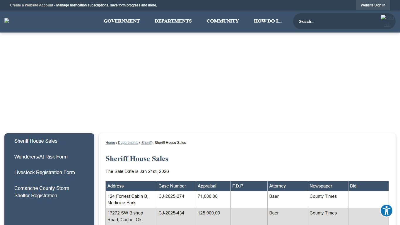 Sheriff House Sales Comanche County, OK